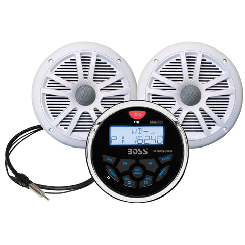 Boss Audio MCKGB350W.6 Combo - Marine Gauge Radio w/Antenna  2 6.5" Speakers - White [MCKGB350W.6]