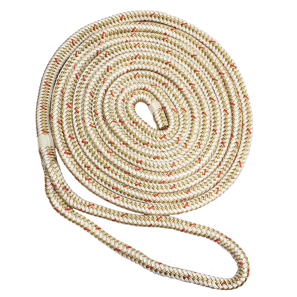 New England Ropes 3/8" x 15 Nylon Double Braid Dock Line - White/Gold w/Tracer [C5059-12-00015]