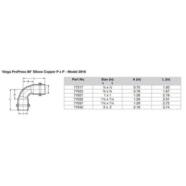 Viega ProPress 1/2" - 90 Copper Elbow - Double Press Connection - Smart Connect Technology [77317]